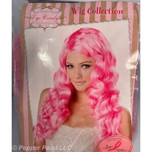 Pink Costume Wig Sweet Tart Long Wavy Curls Adult Cosplay Halloween Theater